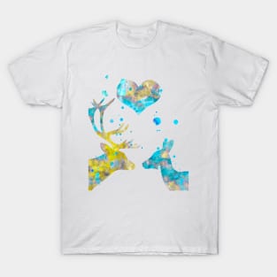 Love Deer Couple With Heart Watercolor Painting T-Shirt